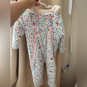 Baby Boden Floral Footie - Pink and Green